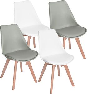 IPOTIUS 4er Set Esszimmerstühle mit Massivholz Buche Bein, Skandinavisch Design Gepolsterter Küchenstühle Stuhl Holz, Weiß + Grau
