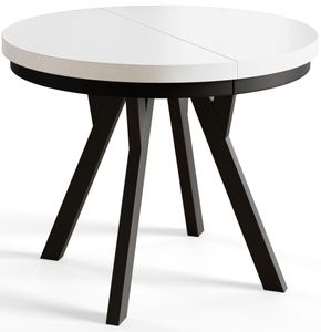 Kulatý jídelní stůl EVO, rozkládací průměr stolu: 100 cm až 200 cm, barva stolu v obývacím pokoji: bílá, s dřevěnými nohami v černé barvě