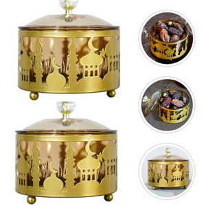 2x Ramadan Serviertablett Muslim Eid Mubarak Ramadan Dessert Gebäck Tablett Desserttablett Mond und Stern Ramadan Dekoration(Gold)