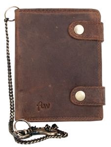 Herren Brieftasche aus echtem Leder mit Kette und zwei Schnallen