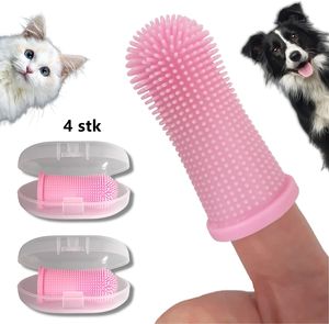 Fingerzahnbürste,4 stk Hundezahnbürste(Pink)360º Pets Zähne Reinigung Zahnbürste,Hunde-/Katzenzahnbürsten-Set,Katzenzahnbürste mit umlaufenden Borsten, Zahnpflege für Welpen/Katzen/Hund