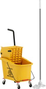 HOMCOM Upratovací vozík Upratovací vozík 36 l vedro s lisom, domáci vozík s mopom a rukoväťou na komerčné upratovanie, upratovanie kancelárií Žltá