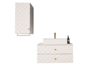 MIRJAN24 Badmöbel-Set Gatreto IV mit Siphon, Waschbecken, Badezimmerschrank, Waschbeckenschrank, Kugelgriffe aus Metall in der Farbe Gold (Farbe: Weiß)