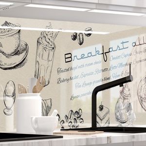Küchenrückwand selbstklebend Glasoptik - BREAKFAST - 1.8mm, versteift, alle Untergründe, Hart PET Material, PREMIUM 60 x 340cm