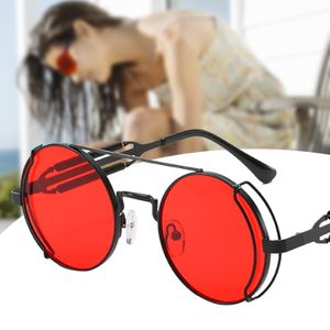 Frauen Männer Runden Metallrahmen Sonnenbrillen Retro Vintage Cyberpunk-Stil Brillen-rot