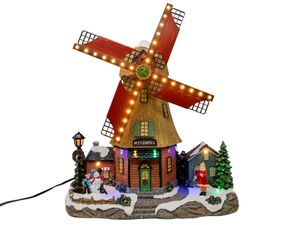 LED veterný mlyn s hudbou a pohybom - 29 x 25 cm - Vianočná dedinská scéna Zimný mestský stôl Deco osvetlený