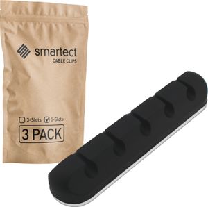 smartect Kabelhalter selbstklebend 5-Slot zum befestigen von USB-, Strom- und Ladekabeln, Schwarz, 3 Stück