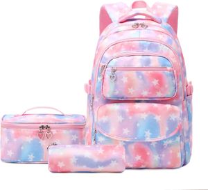 Školský batoh pre dievčatá 3 ks s obedovou taškou s ceruzkou, priedušná ľahká školská taška pre dospievajúce dievčatá, ružová