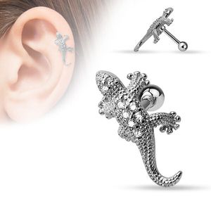 Tragus Helix Cartilage Ohrring „Eidechse / Gecko mit Zirkonia“