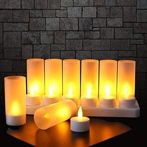 12er LED Flammenlose Kerzen,Wiederaufladbare Kerzen, Batteriebetriebene Kerzen Kabellose Teelichter LED-Weihnachtskerzen Kerzenlichter Led Wachskerzen Mit Ladestation(Ohne Netzteil)
