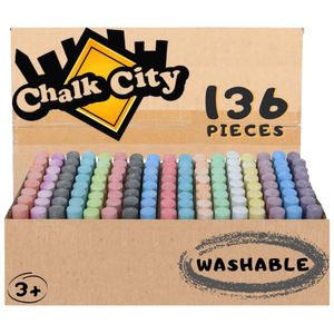 Chalk City Kreide für Kinder - 136 Stück in 17 verschiedenen Farben - Ungiftige abwaschbare große und robuste Tafelkreide - Kreidestifte für Outdoor Spiele und Malen