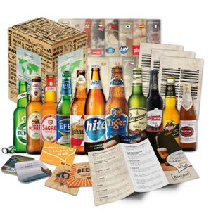 Biere der Welt (12 Flaschen) internationale Bier Spezialitäten zum verschenken - Beste Biere der Welt mit Geschenkkarton (Bier + Tasting-Anleitung + Bierbroschüre + Brauereigeschenke + Geschenkkarton)