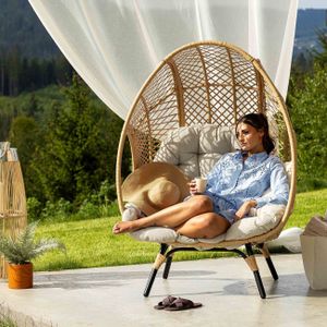 di volio Gartensessel Adria Beige/Beige, Relaxsessel für Garten, Balkon und Terrasse, Relaxliege aus witterungsbeständigem Polyrattan + Fleecedecke