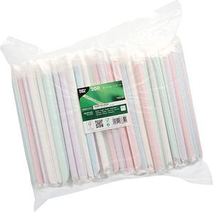 200 Bubble Tea Halme, Papier Ø 12 mm · 20 cm farbig sortiert einzeln gehüllt, einseitig spitz