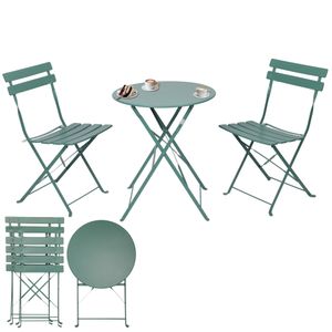 Albatros Bistroset 3-teilig Grün – Bistrotisch mit 2 Stühlen – klappbare Stühle und Tisch aus robustem Metall – optimal als Balkonmöbel Set oder Gartenmöbel in modernem Design