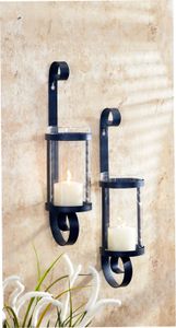 2er Set Wandkerzenhalter Kerzenhalter Halter Kerze Teelichthalter Glas Schwarz