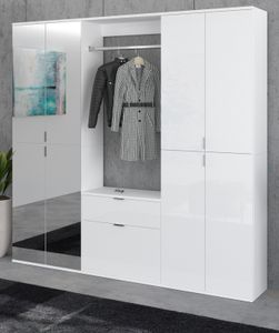 Flurgarderobe SystemX in weiß Hochglanz Garderobenschrank mit Spiegeltür 183 x 193 cm