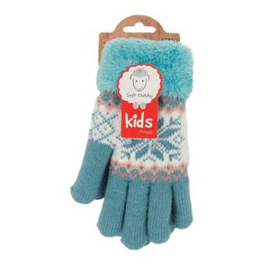 Kinderhandschuhe gefüttert mit Soft Teddy » Fingerhandschuhe Angori » Strickhandschuhe mit Norweger Stern [Petrol]