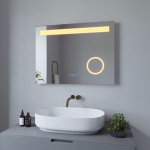 Badspiegel mit Beleuchtung Lichtspiegel Dimmbar Badezimmerspiegel 80x60cm Bad Spiegel Beschlagfrei Energiesparend Kaltweiß Warmweiß Wandspiegel mit Touchschalter