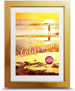 aFFa frames, California, Bilderrahmen aus Kunststoff, Fotorahmen, Rechteckig, mit Acrylglasfront, HDF-Hintergrund, Gold, 15x20 cm