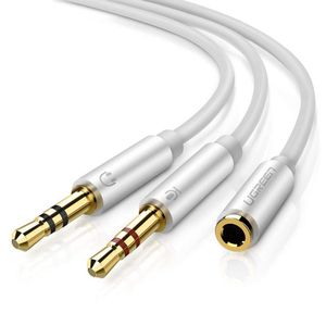 Ugreen Av140 Audio Aux Kopfhörer + Mikrofon Splitter zu 3,5 Mm Mini Jack Kabel, 28Cm, Abs (Weiß)