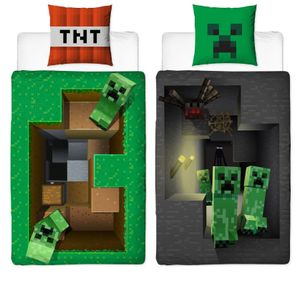 Kinder-Bettwäsche Set Minecraft mit Wendemotiv BASE 80 x 80 cm 135 x 200cm 100% Baumwolle mit Reißverschluss