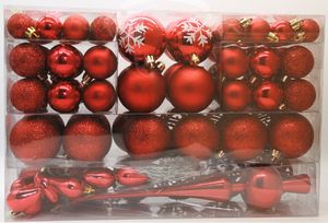 101 Set Weihnachtskugeln Rot mit Spitze und Metallhaken