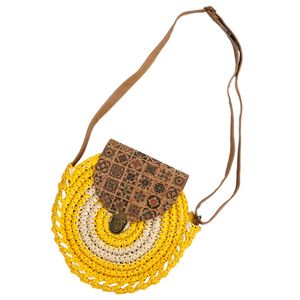 Damen Hawaii Strand Reißverschluss Handtasche Böhmen Mode Retro Umhängetaschen Blockkopf Gelb