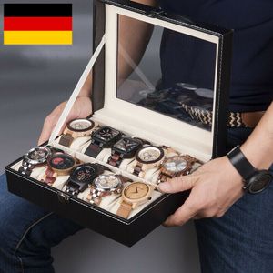 Uhrenkoffer Uhrenbox Leder für 10 Uhren Uhrenschatulle Watch Schmuck Anzeigefeld