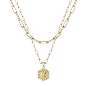 Anhänger-Halskette, wasserfest, vielseitig einsetzbar, glänzender Buchstabe, Gold-Schicht-Halskette als Geschenk-R