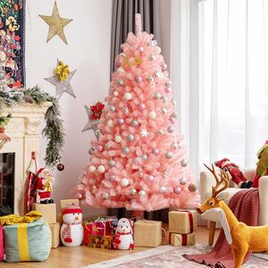COSTWAY 180cm Künstlicher Weihnachtsbaum rosa, Tannenbaum mit 1036 Zweigen & klappbarem Metallständer & rosa Ornamenten, Christbaum Festtagsdekoration für Zuhause und Büro