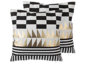 BELIANI Dekokissen Schwarz/Gold Baumwolle 2er Set 45 x 45 cm Geometrische Formen Wohnzimmer Salon Schlafzimmer