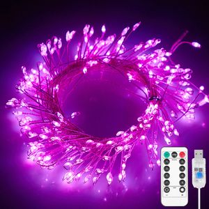 6m 200 LED Kupferdraht Cluster Lichterkette Wasserdicht 8 Lichtmodi USB mit Fernbedienung für Party Hochzeit Weihnachten Deko, Rosa