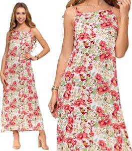 Damen Sommerkleid Strand Viskose Blumen Maxikleid Boho Freizeit Moraj 3000-004 - Weiß - 3XL