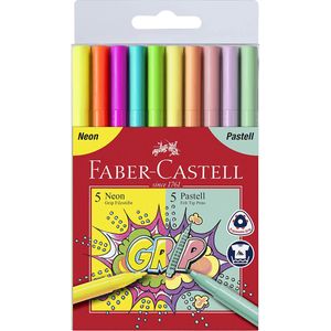 FABER-CASTELL Fasermaler GRIP Neon + Pastell 10er Etui