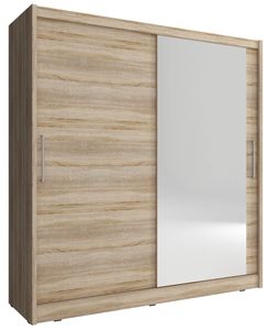 Furniture24 Schwebetürenschrank MAJA I 200 Schrank Kleiderschrank mit Spiegel Sonoma Eiche, 200 cm breit