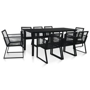 Familie® 9-teilig Outdoor-Essgarnitur Essgruppe mit Tisch Stühle, für Garten & Terrasse, PVC Rattan Schwarz
