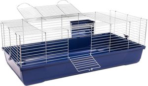 Kaninchen- und Meerschweinchenkäfig Nagerkäfig COSMO 118 x 60 x 42 cm Silber-Dunkelblau