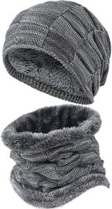 Wintermütze Beanie Strickmütze Warme Mütze und Schal mit Fleecefutter Uni Beanie Mütze für Damen und Herren