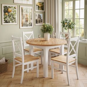OLEA Esszimmerset Tisch + 4 Stühle weiß/Craft Eiche +weiß/Craft Eiche 100 cm  (+40)
