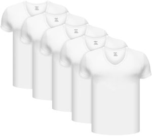 BRUBAKER 5-pack pánske tričko s krátkym rukávom - tričko s krátkym rukávom - výstrih do V - kvalitná bavlna (hladká) - extra dlhé - bez bočných švov - biele - veľkosť S