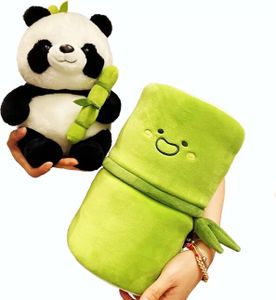 Panda Plüschtier Süße Lange Flauschige Panda-Puppe,25 cm kuscheliger Pandabär mit Bambus,Bambusrohr Panda Plüschtier,Bambusbeutelspielzeug