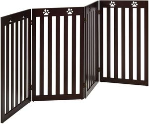 COSTWAY Zábrana pro psy 89 cm vysoká, skládací dřevěná bezpečnostní brána, schodišťová brána, zábrana pro psy, flexibilní zábrana dveří (hnědá, 4 panely)