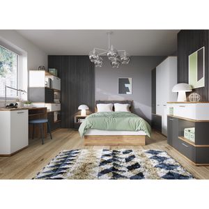 Jugendzimmer Komplett Set TOMAR-129 mit Bett 120x200 cm in Eiche Nb. mit weiß und grau