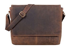 LEABAGS Oxford Umhängetasche Laptoptasche 15 Zoll aus Leder im Vintage Look, Maße (BxHxT): ca. 38x31x10 cm, Farbe:Cow Dark Brown Hunter