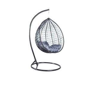 Bettso Polyrattan Hängesessel Relaxsessel Hängekorb mit Gestell Rattan Hängestuhl Sessel für Garten COBE Schwarz + Kissen Graphit