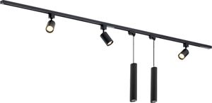 Qub Focus III - LED Schienensystem Komplettset - Schwarz - 1-Phasen - 200cm - 3x Spots & 2x Pendelleuchten - I-Form