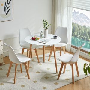 H.J WeDoo Esstisch 80x80x73 cm, Küchentisch Esszimmertisch für 2-4 Personen, Rund Tisch mit Buchenbeine, Modern Design, Weiß