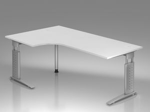 Urbana U-Serie Schreibtisch 200 x 120 cm, manuell höheneinstellbar, Weiß, Farbe Gestell:Silber