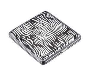 ZIGARETTENETUI "Zebra" für 20 Zigaretten Leder Glanz Zigarettenbox Etui Box Case 46 (Weiss)
